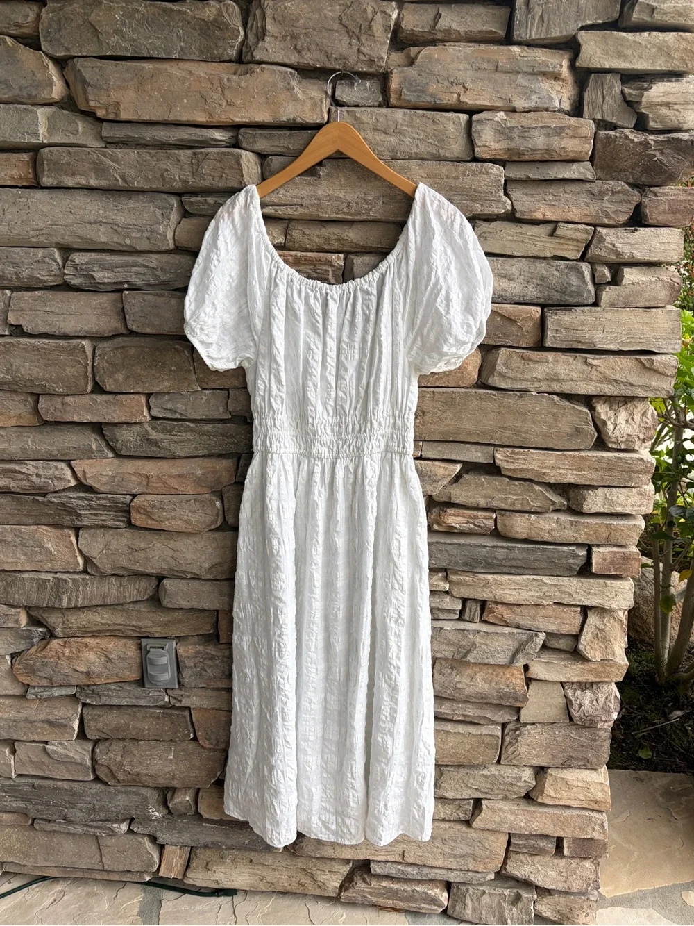 Madewell White Puff-Sleeve Smocked Peasant Maxi Dress Short Sleeve Smocked waist - Picture 5 of 7